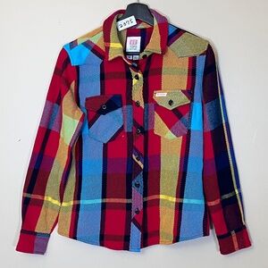Topo Designs Plaid Cotton Flannel Button Down Shirt - Women's Size M - Red Multi